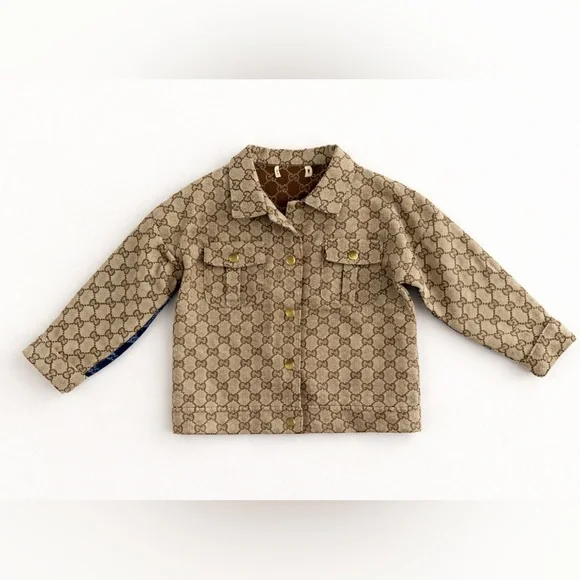 Monogram Toddler Jacket Beige Brown Old Money Quiet Luxury Preppy Size 100 - Picture 1 of 10